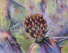 Texas Purple Cactus pastel painting for sale