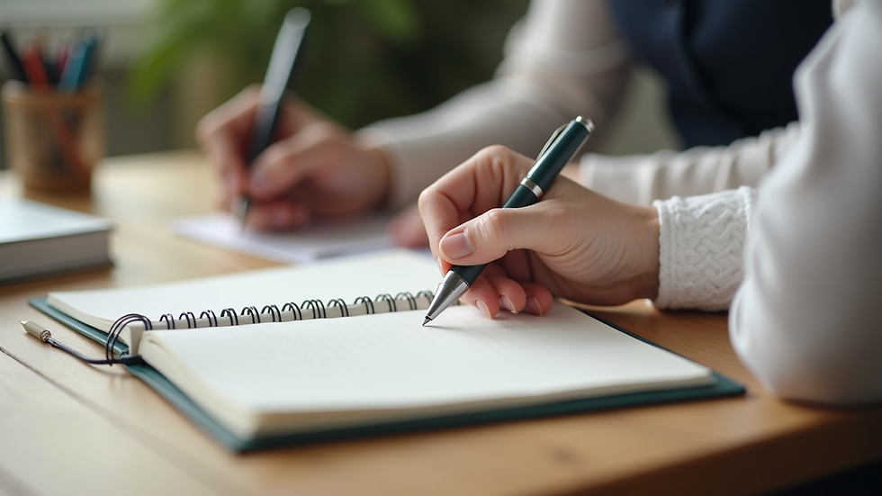 Therapist taking notes during a psychodynamic trauma therapy session in the UK