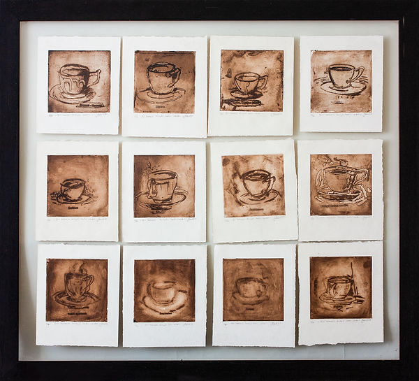 There is forty years sake of a cup of coffee  By Göknil Gümüş Sungurtekin Oil on Canvas Size: 101W x 95,5 H x 3 D cm