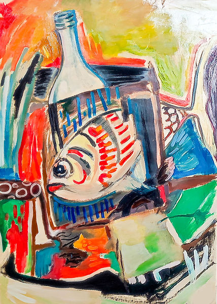 Turkish Raki And Fish  By Göknil Gümüş Sungurtekin  Turkey  Painting, Oil on Paper  Size_ 