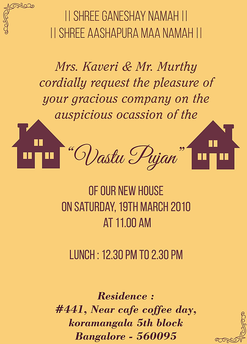 Wordings For Housewarming Griha Pravesh Vastushanti Ceremony In India Ll