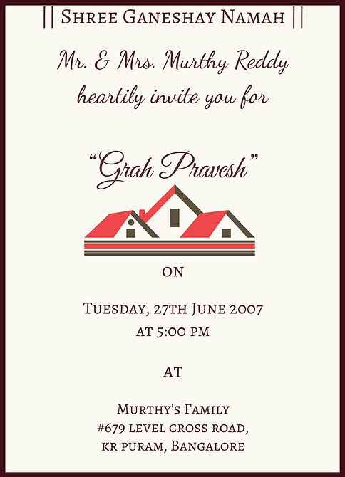 Wordings For Housewarming Griha Pravesh Vastushanti Ceremony In India But Only Your Blessings