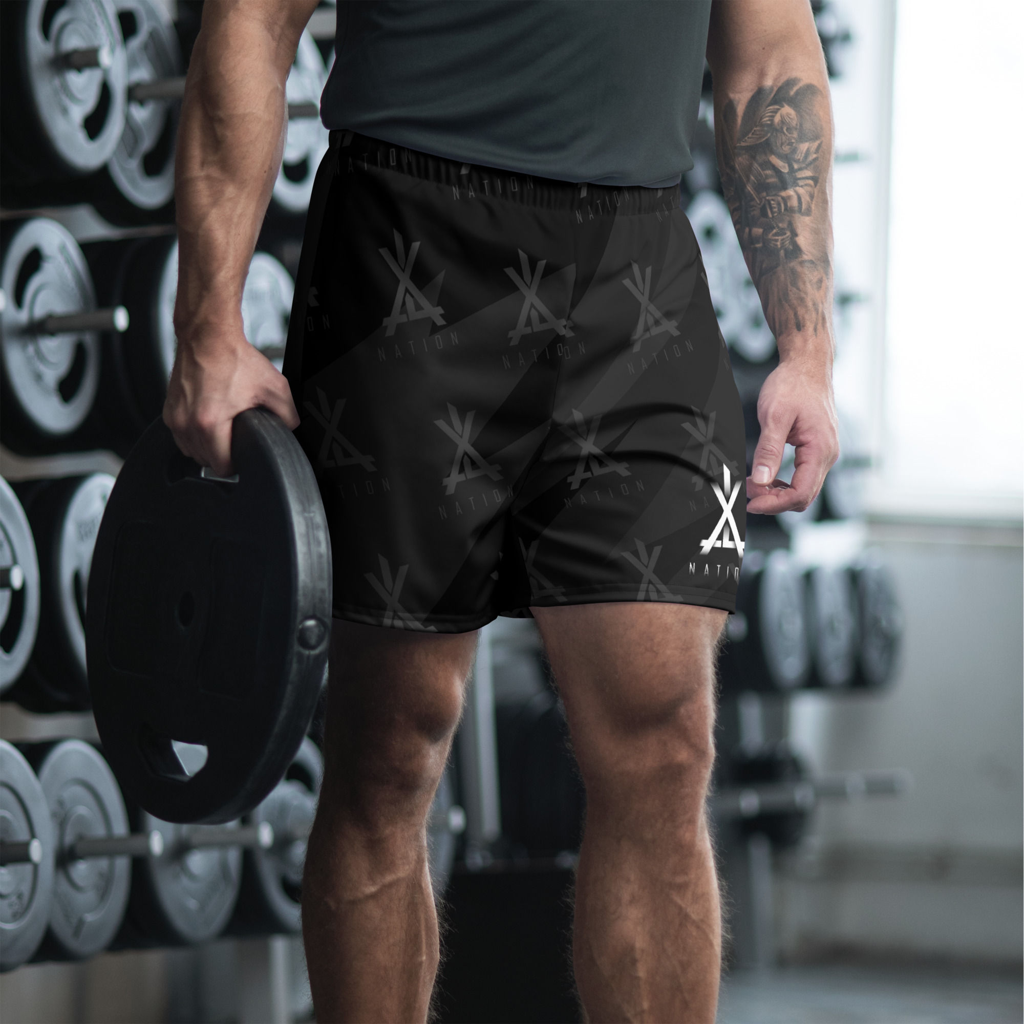 X Pattern Grey Athletic Long Shorts Mens