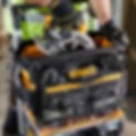 a tool bag and tool box with builders tools in