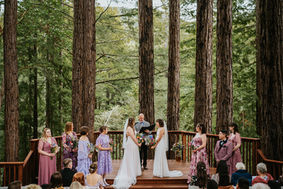 gay wedding ceremony, two brides, redwood wedding