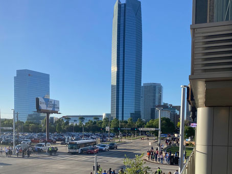 A crowd gathers before a Thunder game in OKC.