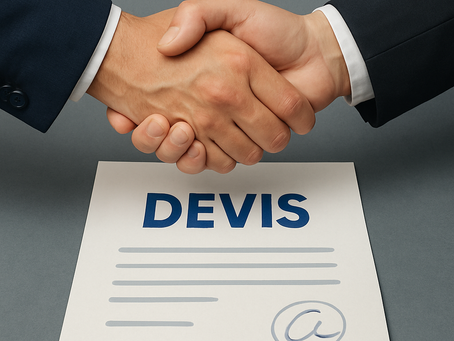 Deux mains se serrant au-dessus d’un document ou d’un devis. Ce geste symboliserait la confiance et l’engagement entre le prestataire et le client.