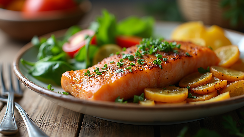 Close-up view of a healthy meal with vegetables and lean protein