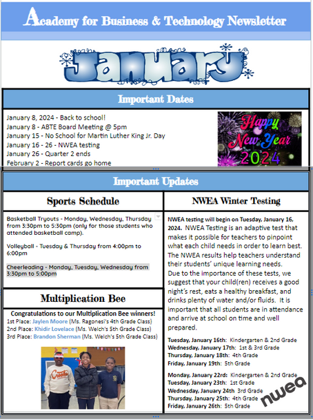 January Monthly Event Calendar