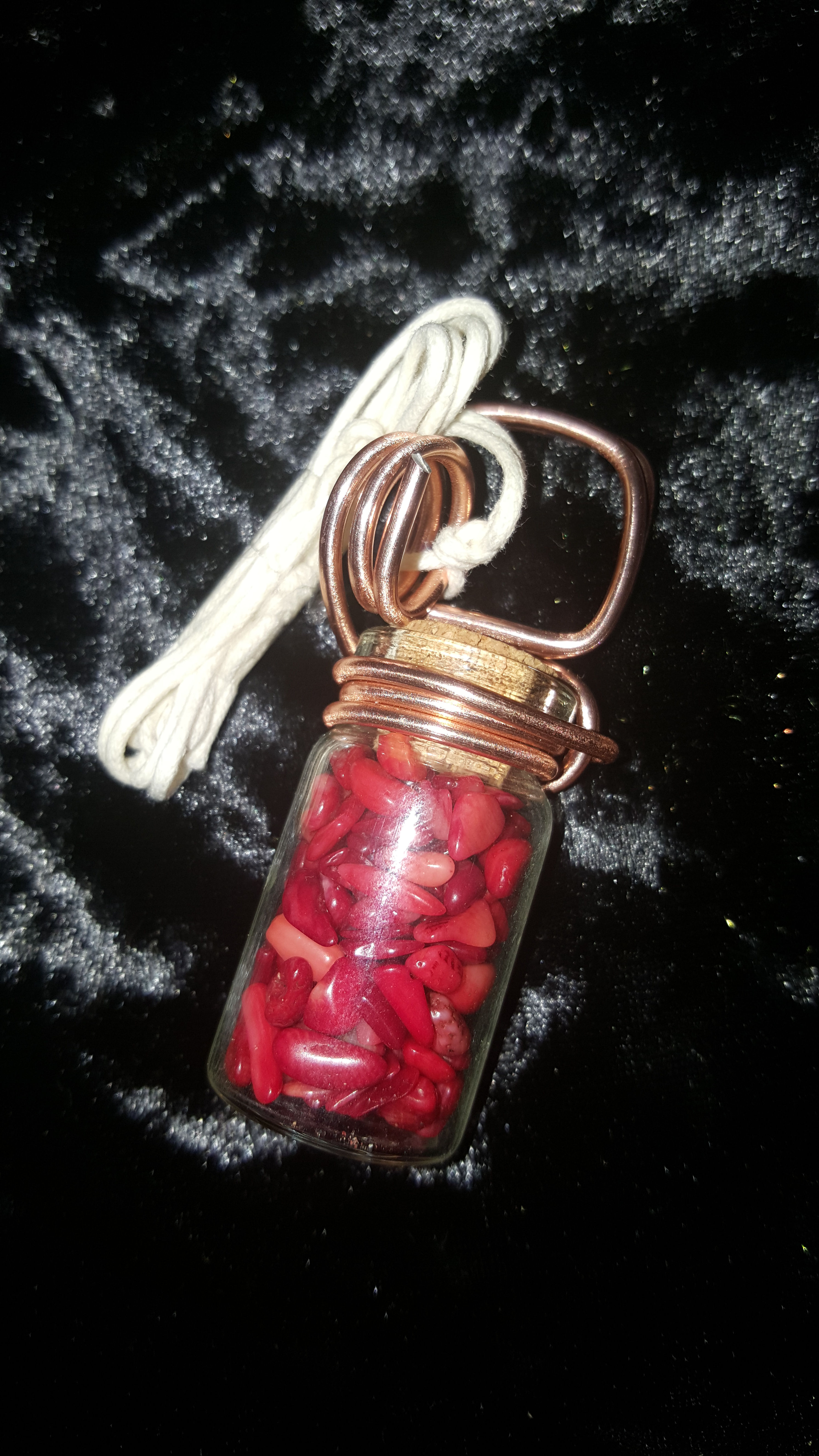 Bamboo Coral Wired Vial Necklace (White Cord)