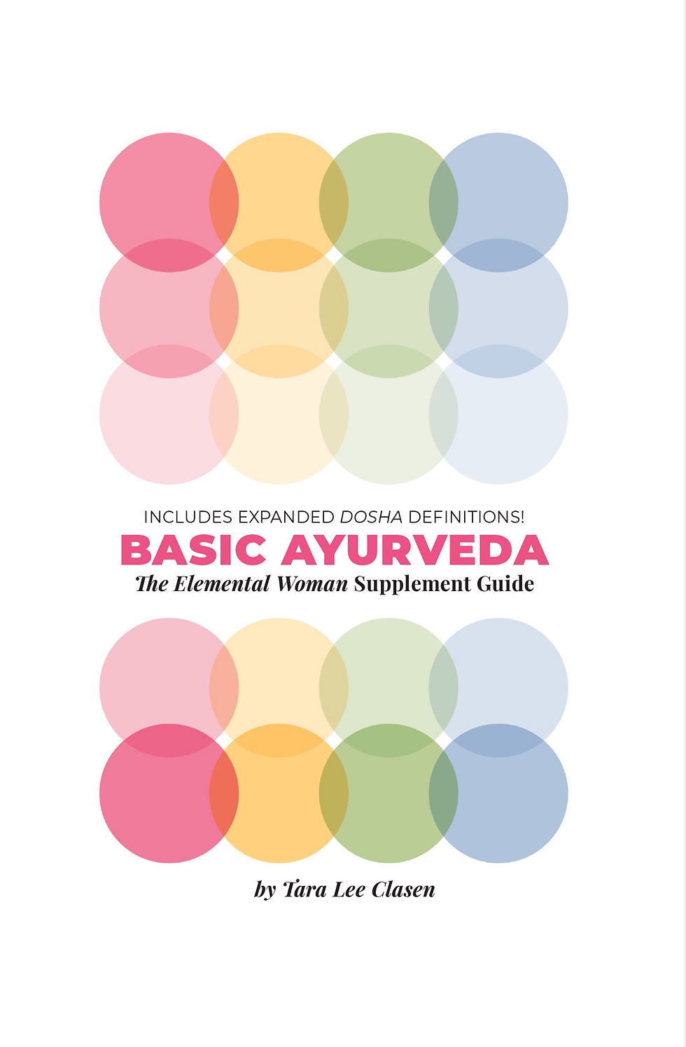 This image shows the cover of Basic Ayurveda. This is a hard cover women's health book that is a colorful refine guide to the main The Elemental Woman book. The Elemental Woman is a women's health book. 