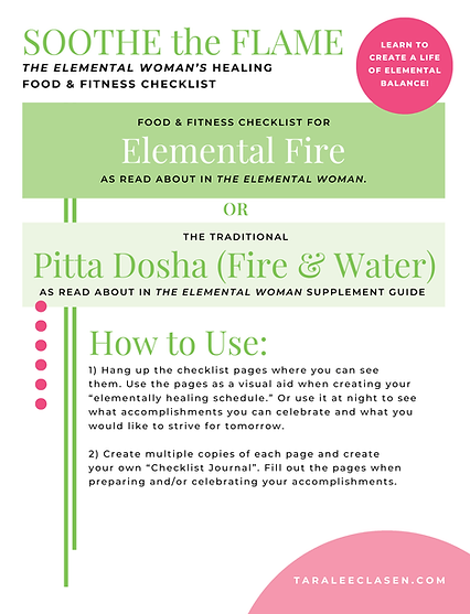 Pitta Dosha Healthy Mindful Lifestyle Checklist Cover, Mindful Jounral Cover, Women's Health Journal PDF Download, Learn Ayurveda, by Ayurveda Book Author Tara Lee Clasen
