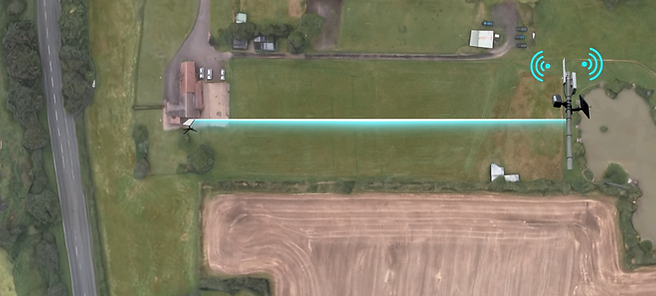 "Point-to-point wireless broadband link across a rural field installed by AddTek, delivering high-speed internet connectivity