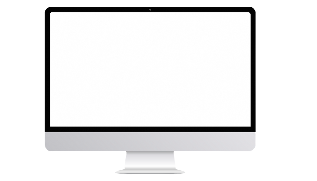 Modern widescreen desktop computer monitor with blank white screen isolated on transparent background for web design and digi
