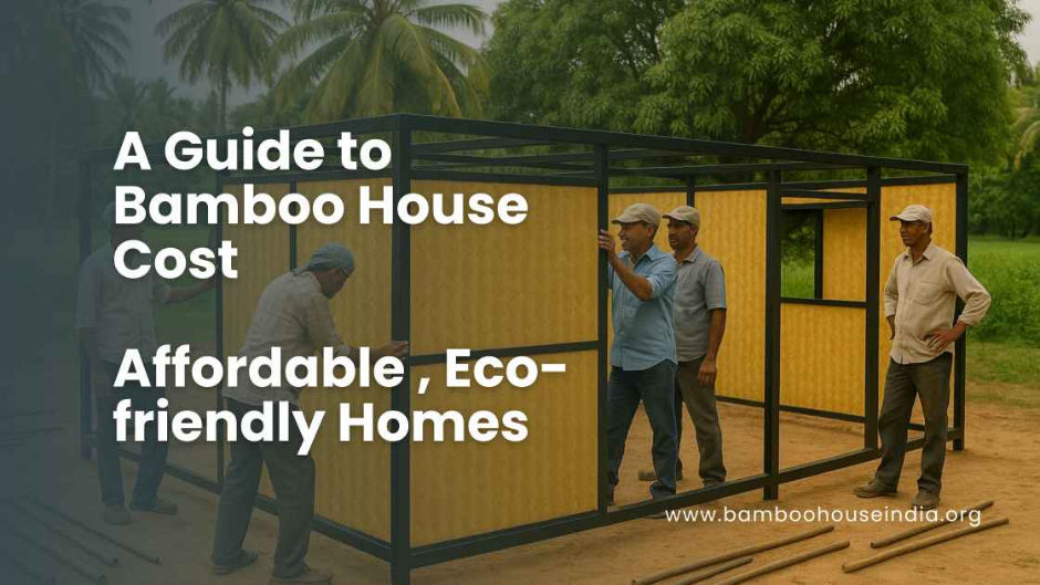 Artisans assembling a bamboo house
