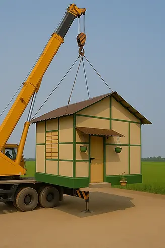crane lifting a agri waste home
