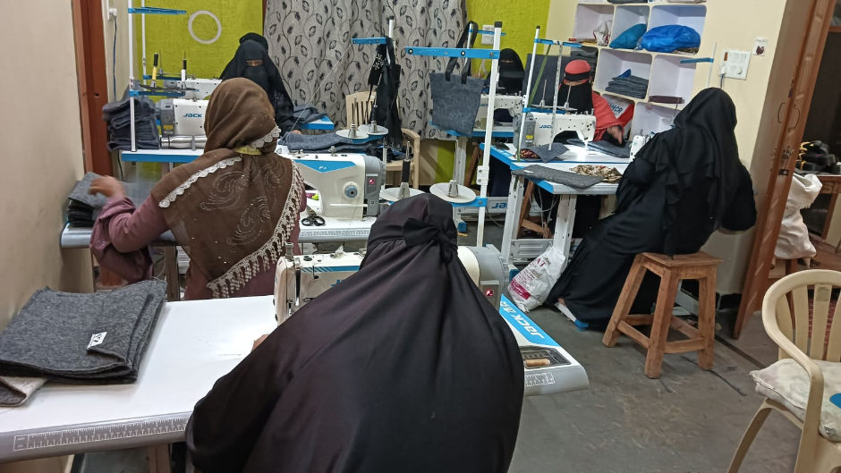 Refugee Women in Hyderabad Stitching Jeans Bags