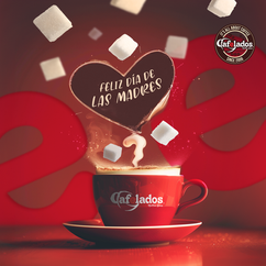 Taza roja con café y marshmallows. Diseño para Día de las Madres de Cafelados hecho por Alexis Perez diseñador gráfico