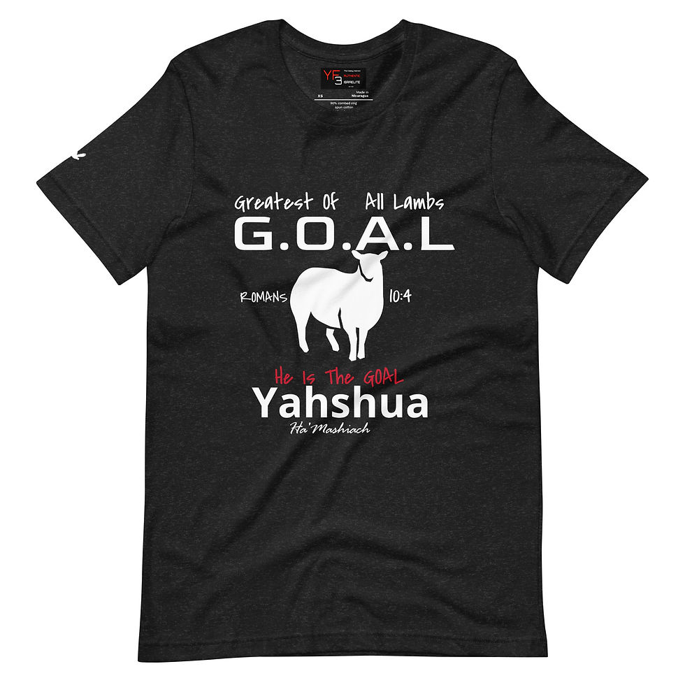 Thumbnail: YF3 The Classy Hebrew GOAL Romans 10:4 Yahshua Peace Unisex t-shirt