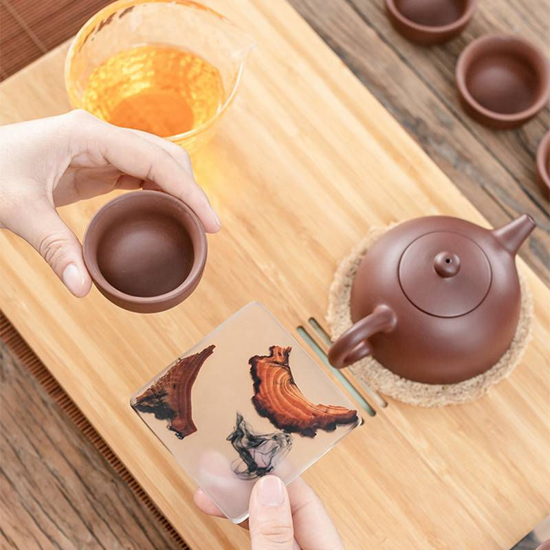 Thumbnail: Japanese Style Saucer Household Non-Slip Resin Solid Wood Tea Coaster Tea Set Ac