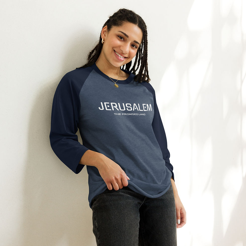 Thumbnail: YF3 The Classy Hebrew JERUSALEM The Promised Land 3/4 sleeve raglan shirt