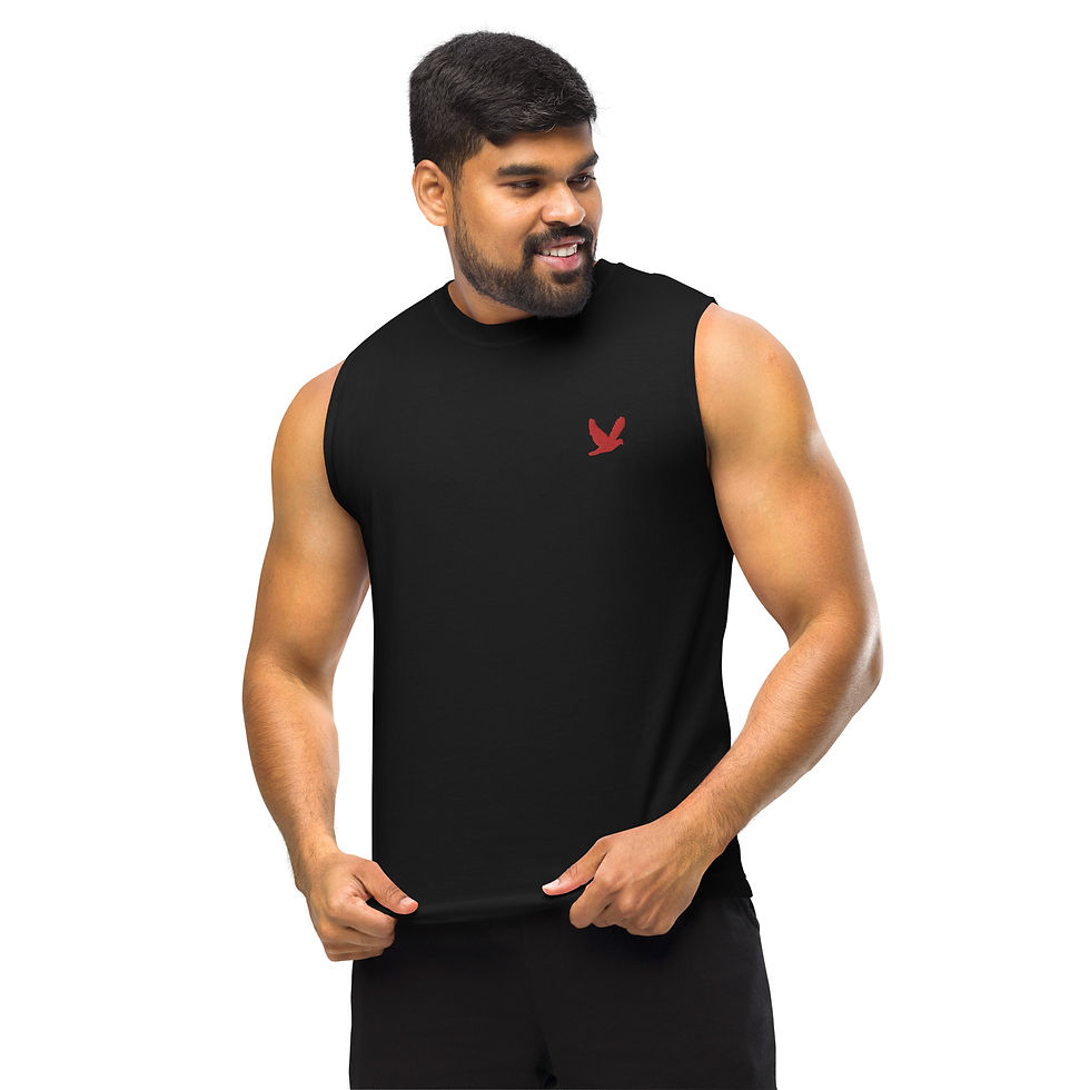 Thumbnail: YHWH FOREVER 3 Embroidered Red Dove Logo Muscle Shirt