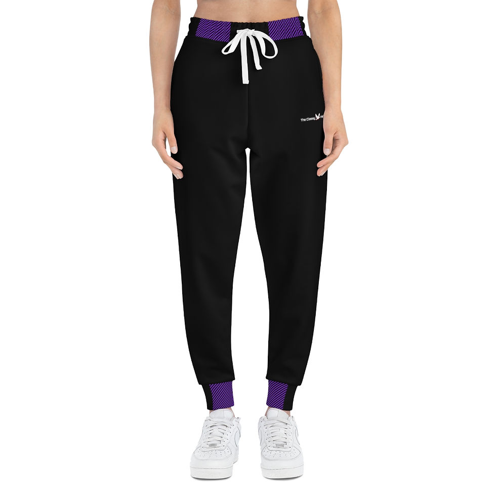 Thumbnail: YF3 The Classy Hebrew Purple & Black Plaid Athletic Joggers (AOP)