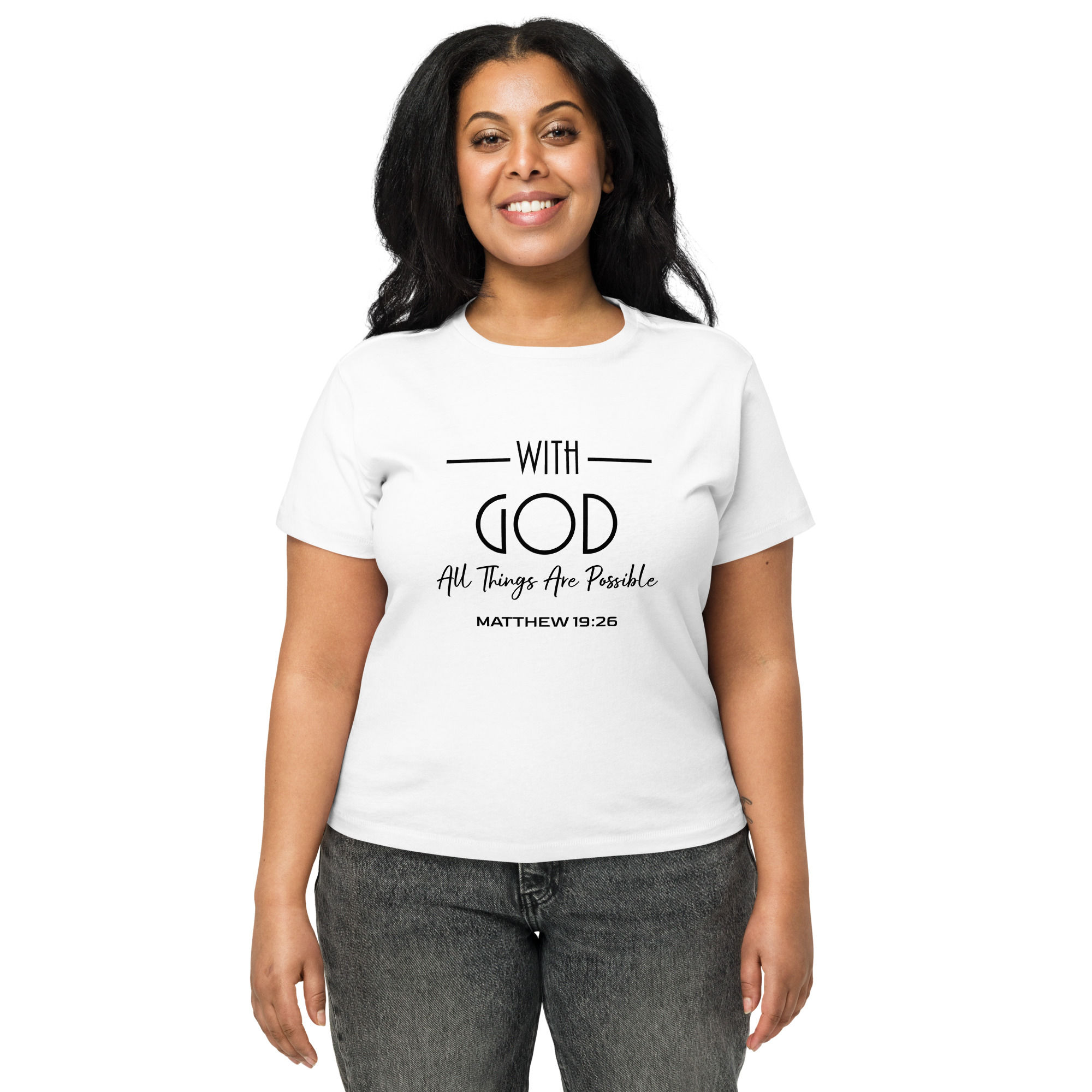 YHWH FOREVER 3 Matthew 19:26 Women’s high-waisted t-shirt