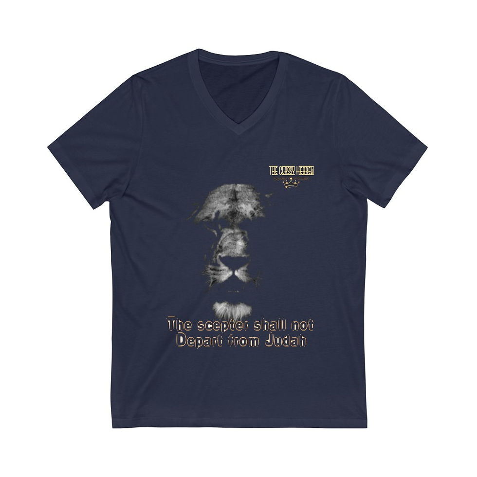 Thumbnail: The Classy Hebrew Lion Of Judah Unisex Jersey Short Sleeve V-Neck Tee