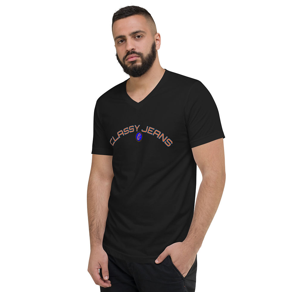 Thumbnail: YF3 Classy Hebrew Jeans Unisex Short Sleeve V-Neck T-Shirt