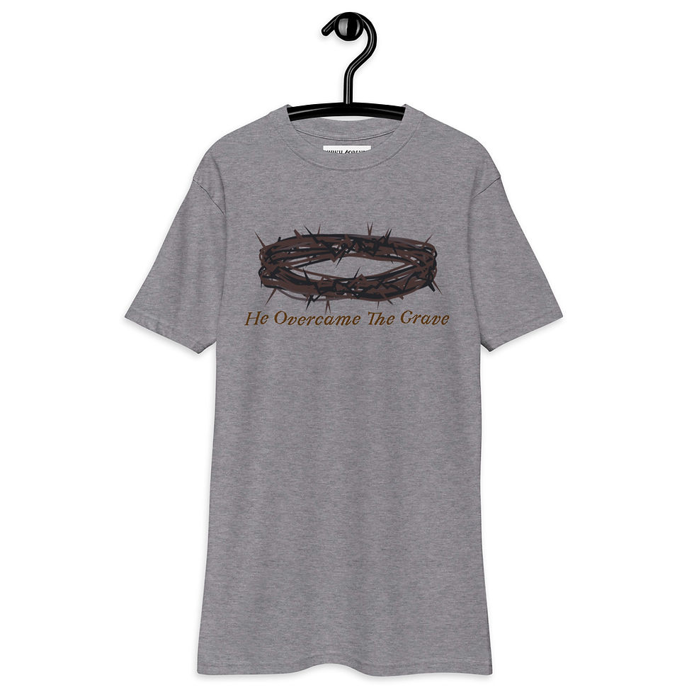Thumbnail: YHWH FOREVER 3 He Overcame The Grave Men’s premium heavyweight tee