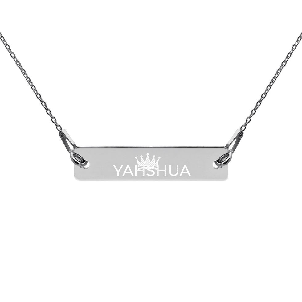 YHWH FOREVER 3 King Yahshua Engraved Silver Bar Chain Necklace