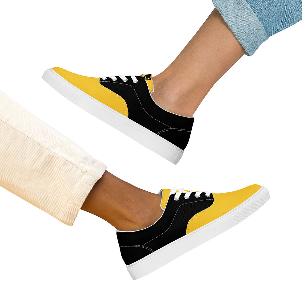 Thumbnail: YF3 The Classy Hebrew Black & Yellow Women’s lace-up canvas shoes