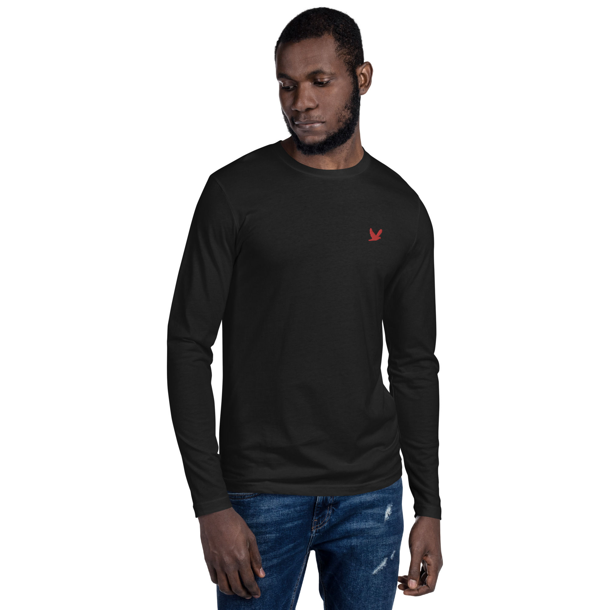 YHWH FOREVER 3 Embroidered Red Dove Logo Long Sleeve Fitted Crew