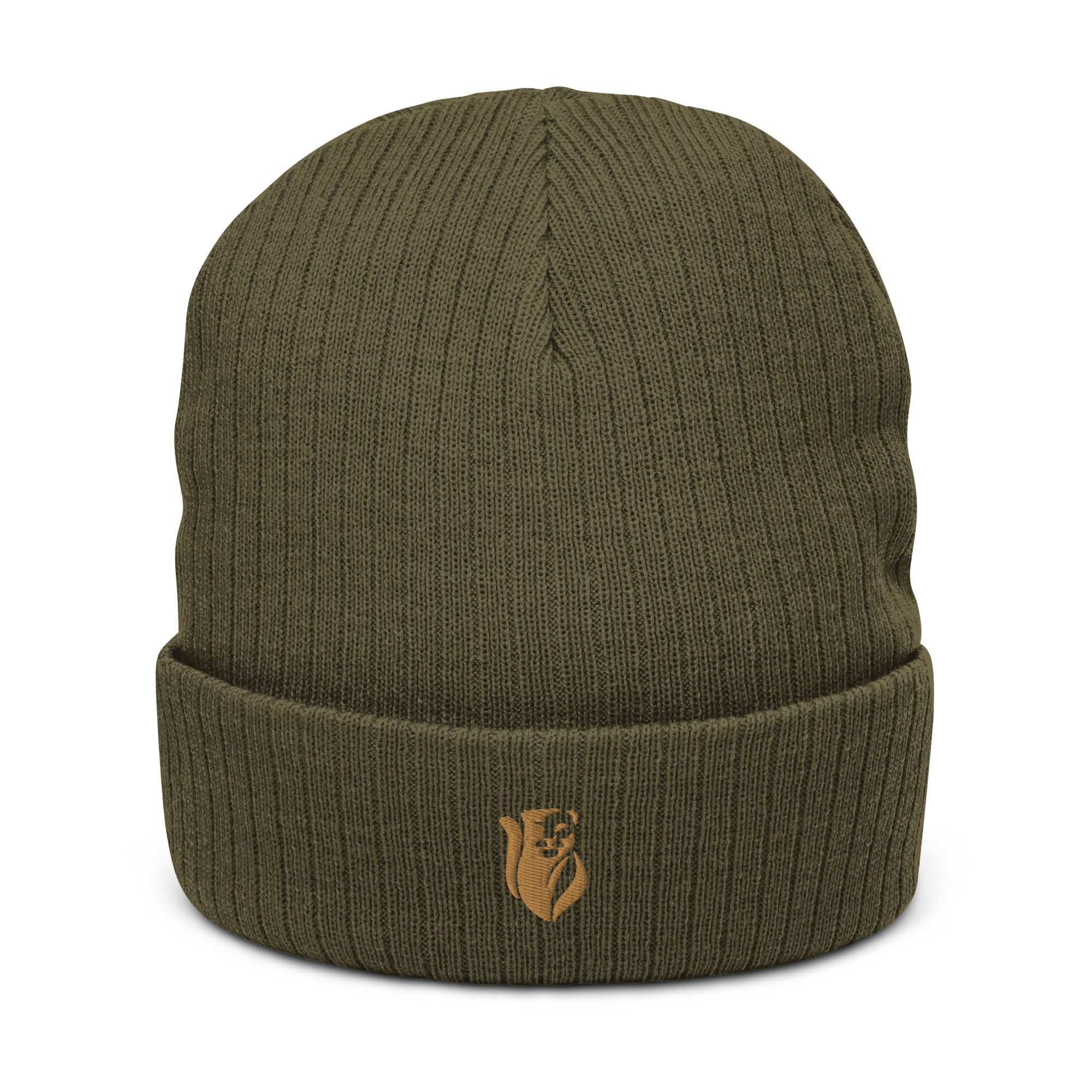 Sworthe By Joseph Dowdy Embroidered Brown Logo Ribbed knit beanie