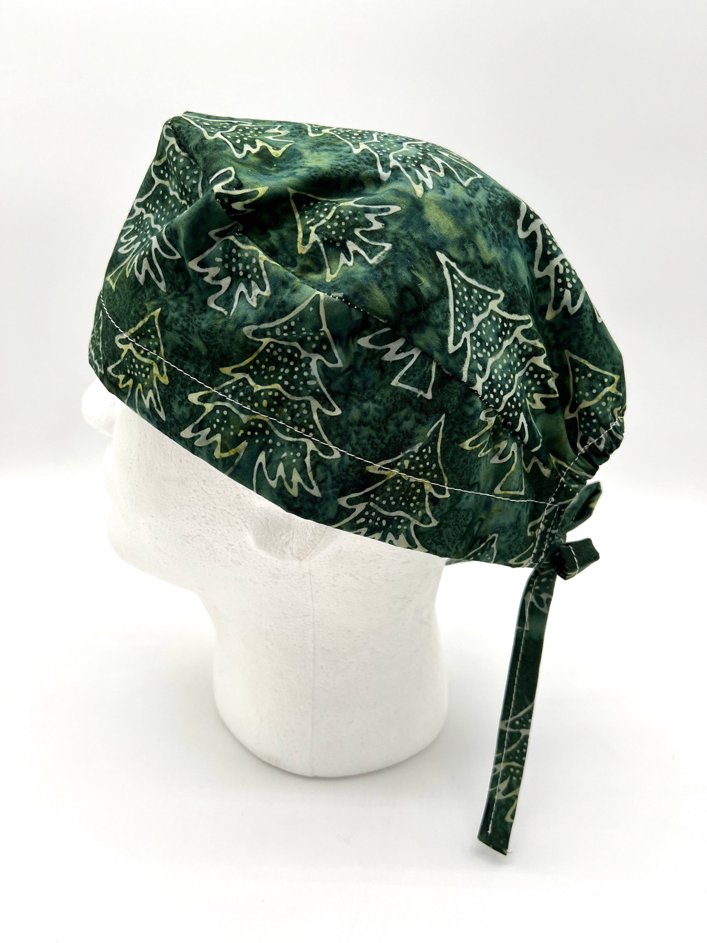 Christmas Tree Scrub Cap, Batik Tie Dye Scrub Cap, satin lining option