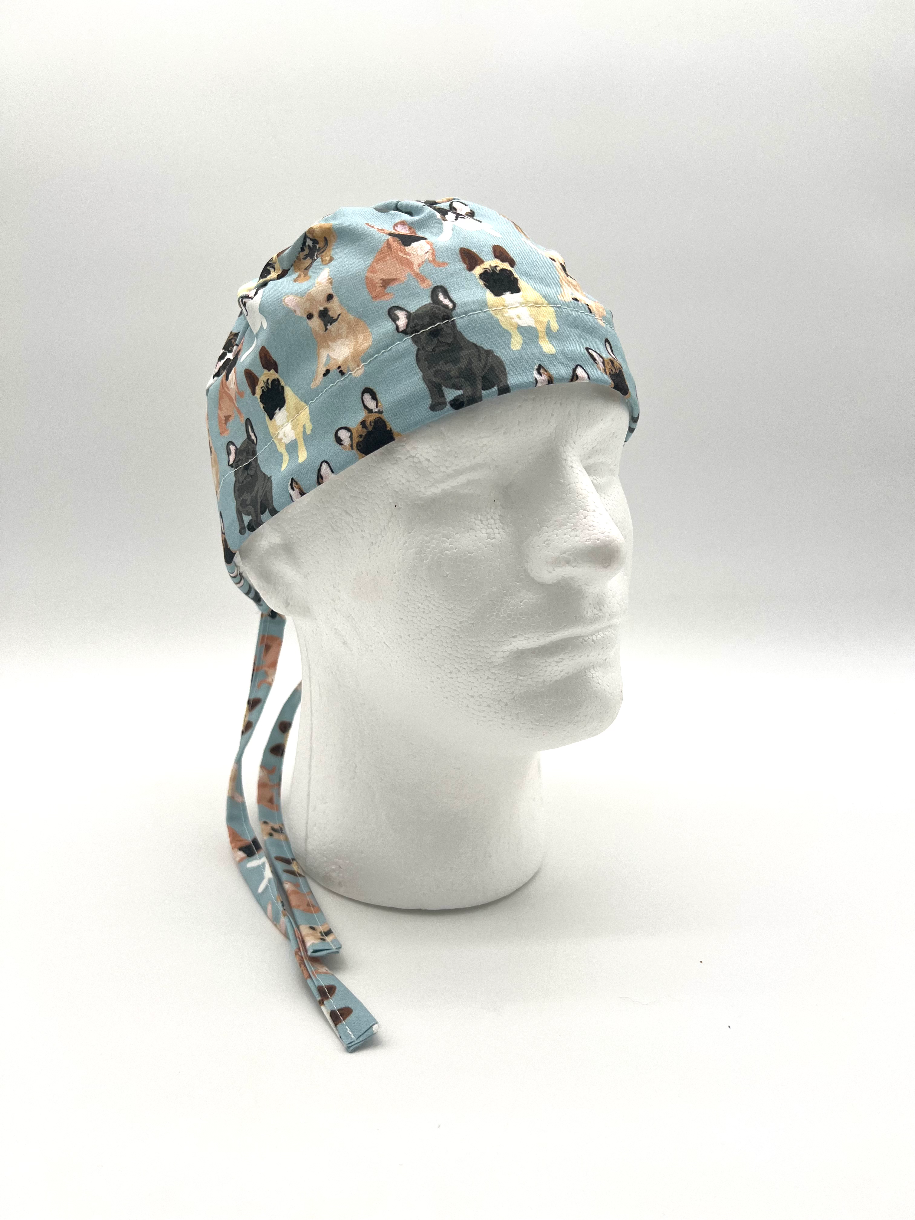 French Bulldog Men’s Surgical Scrub Cap, satin lining optio