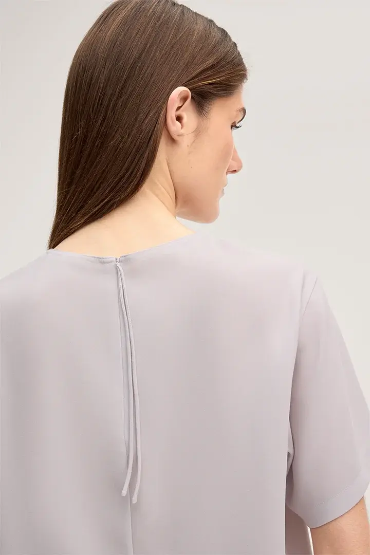 Miniaturbild: Crêpe-Kurzarm-Blusen-Shirt in Beige