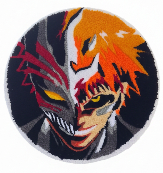 Best seller placeholder for product image of NFT handmade custom hand tufted rug. Purple primary color, Women with fruit basket on top of head. Crypto NFT