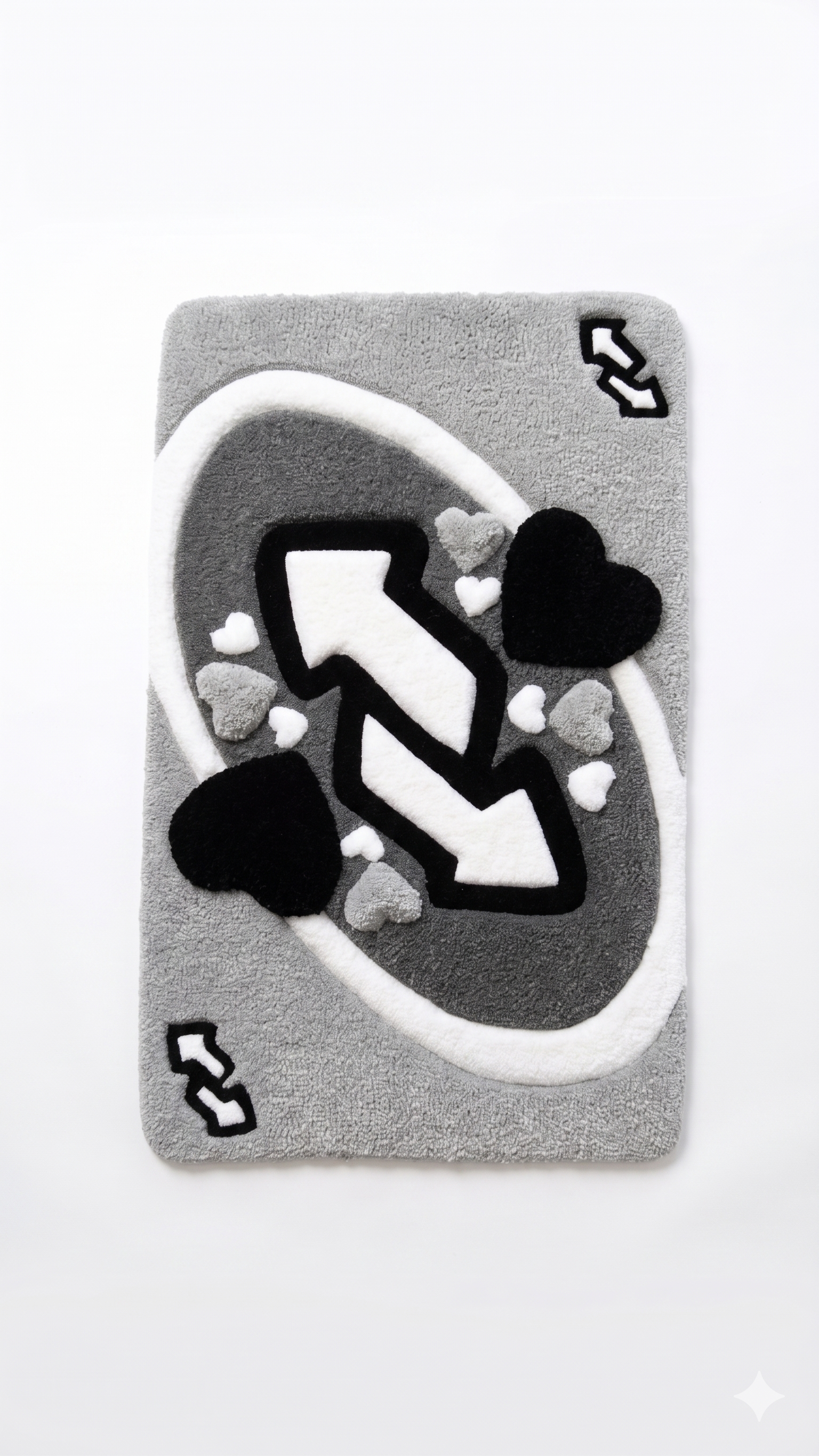 Grey Reverse Card Rug | 3D Heart Hand Tufted Mat | Monochrome Room Decor