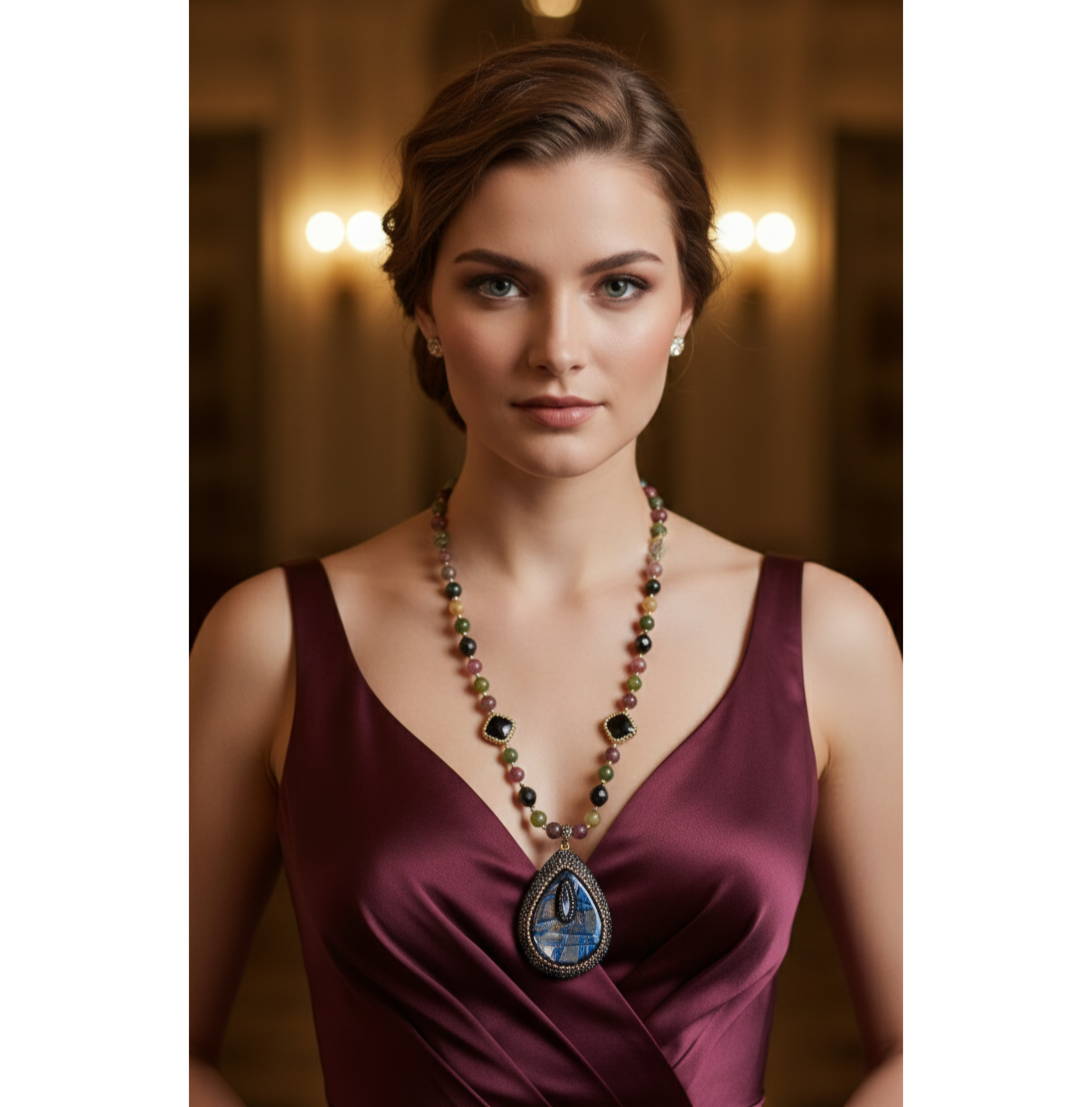 Gemstone Multicolor Beaded Teardrop Pendant