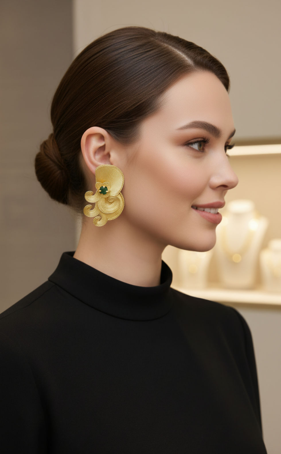 Thumbnail: 18k Gold Plated Royal Curl Bloom Earrings