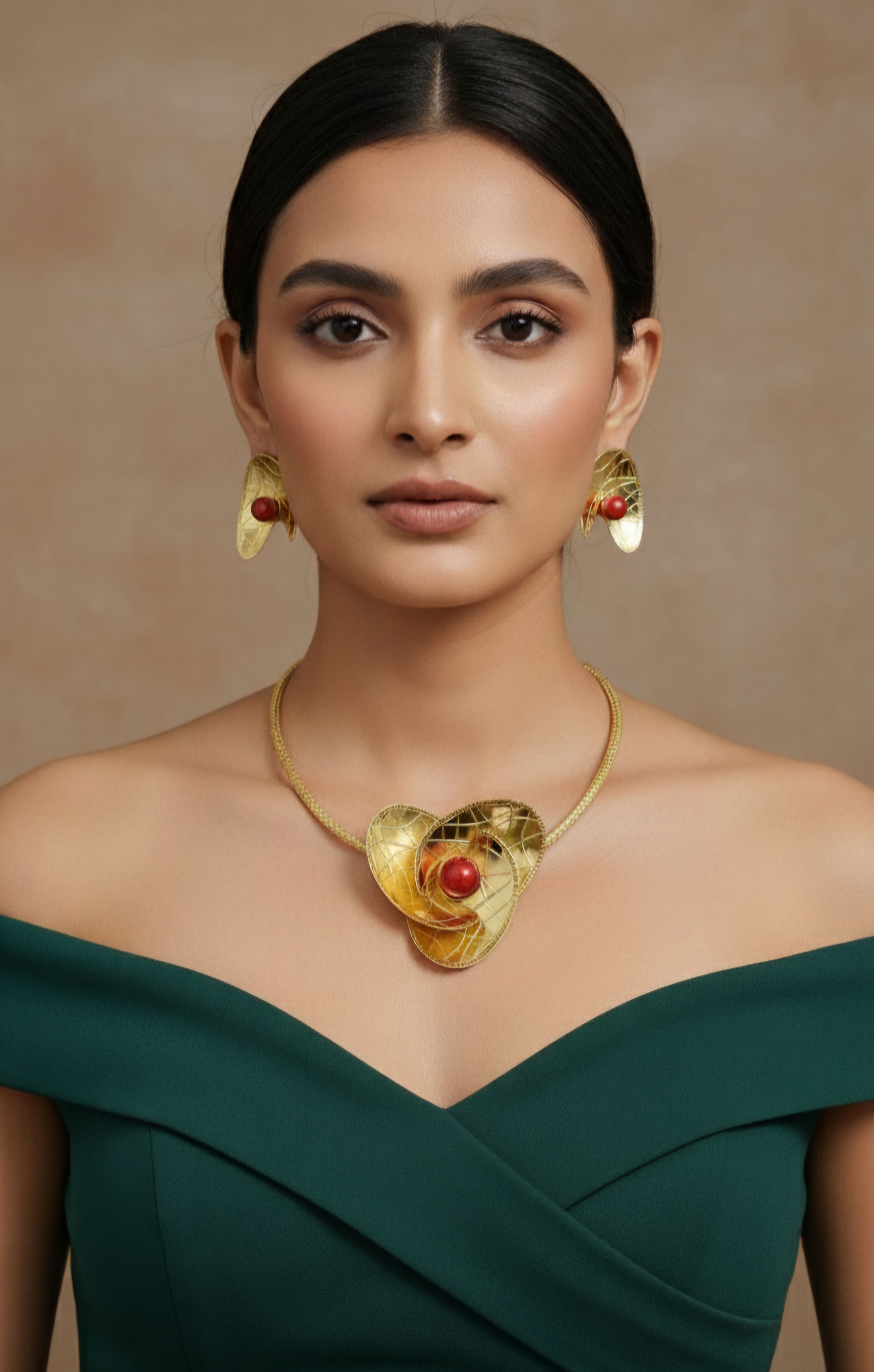 18 k Gold Plated Crimson Bloom Set