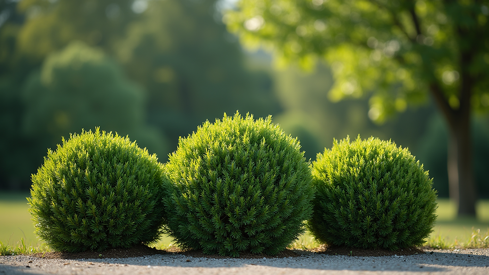 Close-up view of three different sized shrubs grouped together