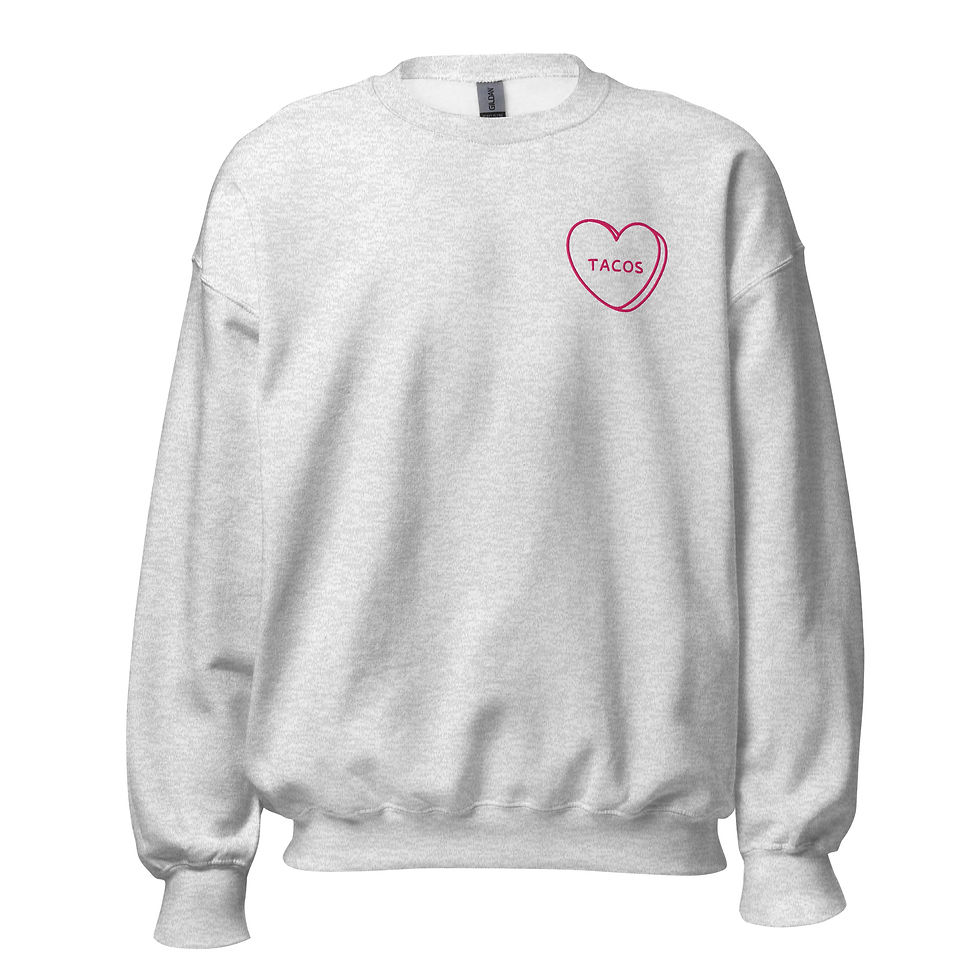 Thumbnail: Tacos Candy Heart Embroidered Unisex Crewneck Sweatshirt