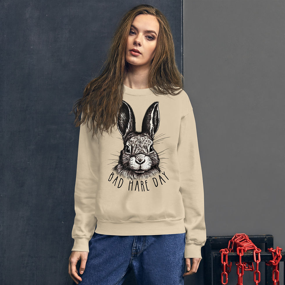 Thumbnail: Bad Hare Day Unisex Bunny Rabbit Crewneck Sweatshirt
