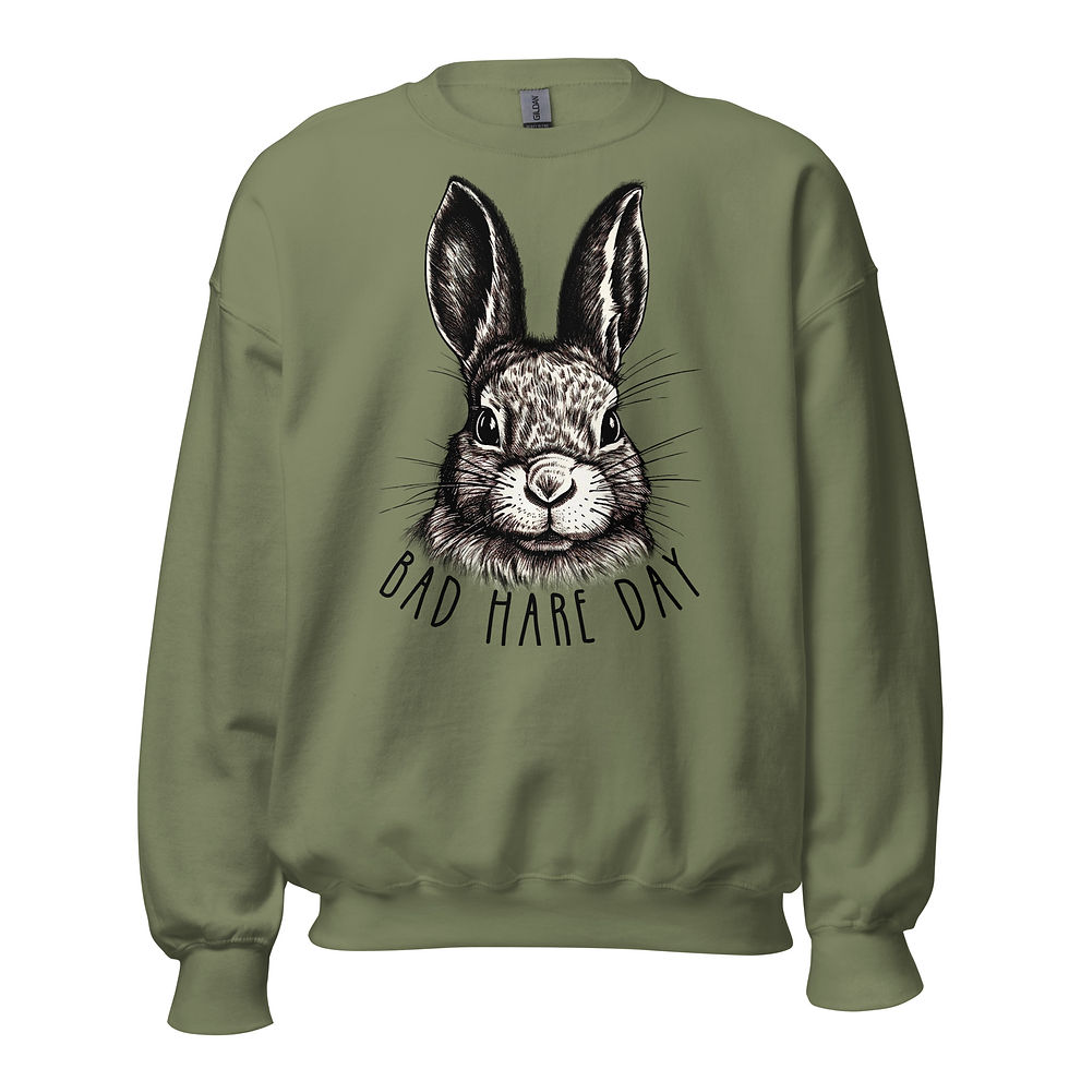 Thumbnail: Bad Hare Day Unisex Bunny Rabbit Crewneck Sweatshirt