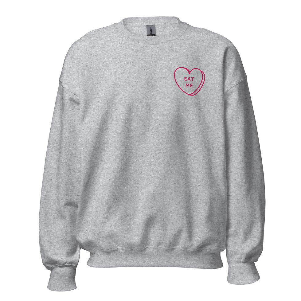 Thumbnail: Eat Me Candy Heart Embroidered Unisex Crewneck Sweatshirt