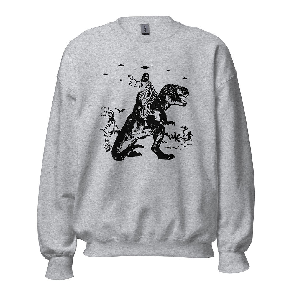 Thumbnail: Dinosaur Jesus Mythical Scene Unisex Crewneck Sweatshirt