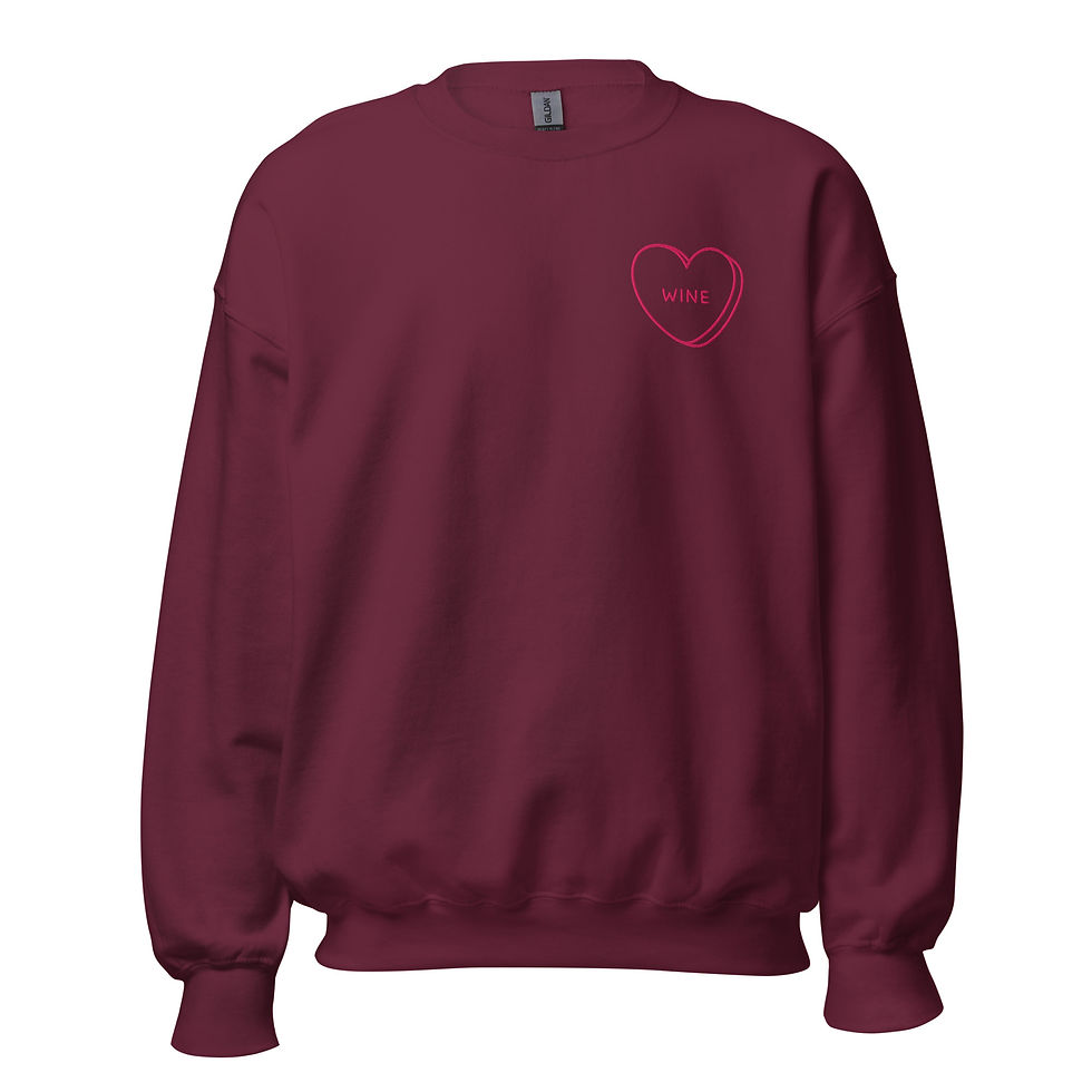 Wine Candy Heart Embroidered Unisex Crewneck Sweatshirt